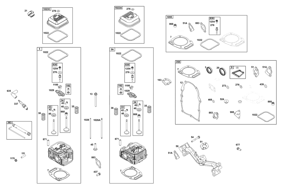 Cylinder Head Group Diagram and Parts List for 356447-0714-B5 200000 - 399999 Briggs and Stratton Engine